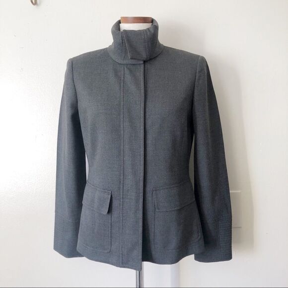 MAG Magaschoni Wool Gray funnel neck button blazer - Picture 2 of 8